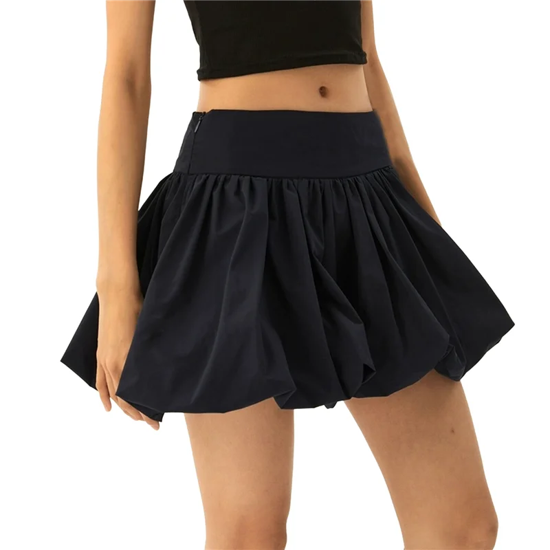 

A18P-Women's High Waist Ruffle Hem Bubble Mini Skirt A Line Flared Cute Skirts Streetwear