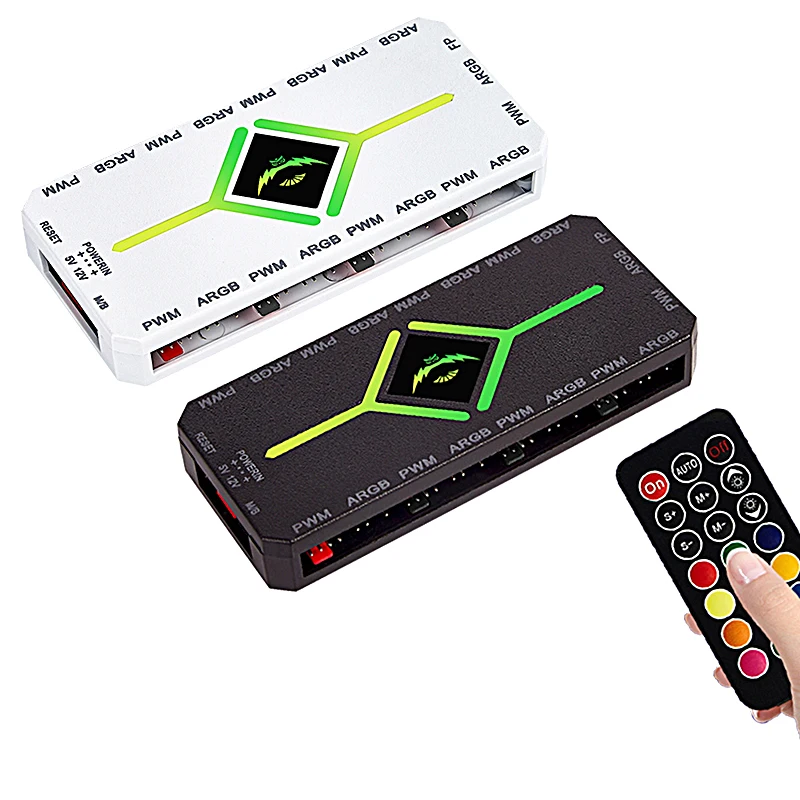 QiuzAim 1 a 9 Controlador ARGB 4pin/PWM 5V 3pin RGB Ventilador de resfriamento para computador PC Case Chassis Radiador ARGB Fan Hubs SATA Powered