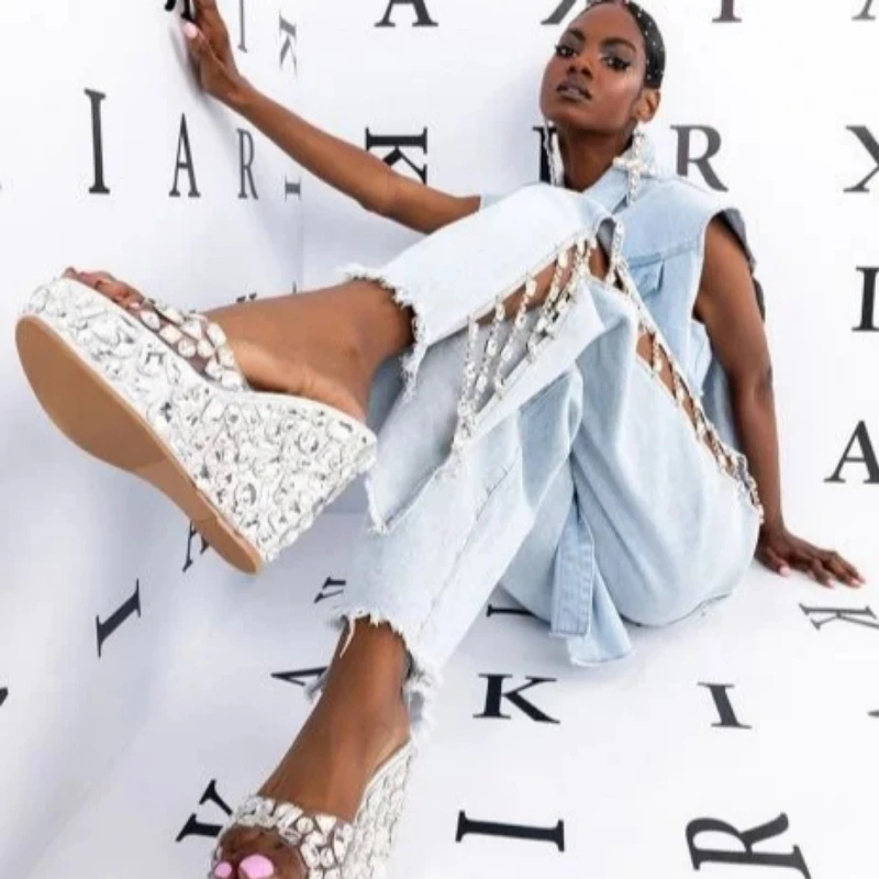 Jean slim Y2K à longue chaîne pour femmes, pantalon d'été léger à jambes droites, fente latérale, jambes larges, taille haute, tendance