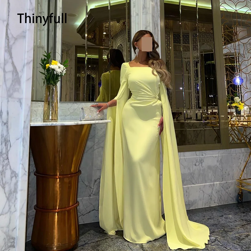 Thinyfull Saudi Arabia Mermaid Evening Dresses Pleat Cape Prom Gowns Long Formal Occasion Dresses Party Events Dresses Women