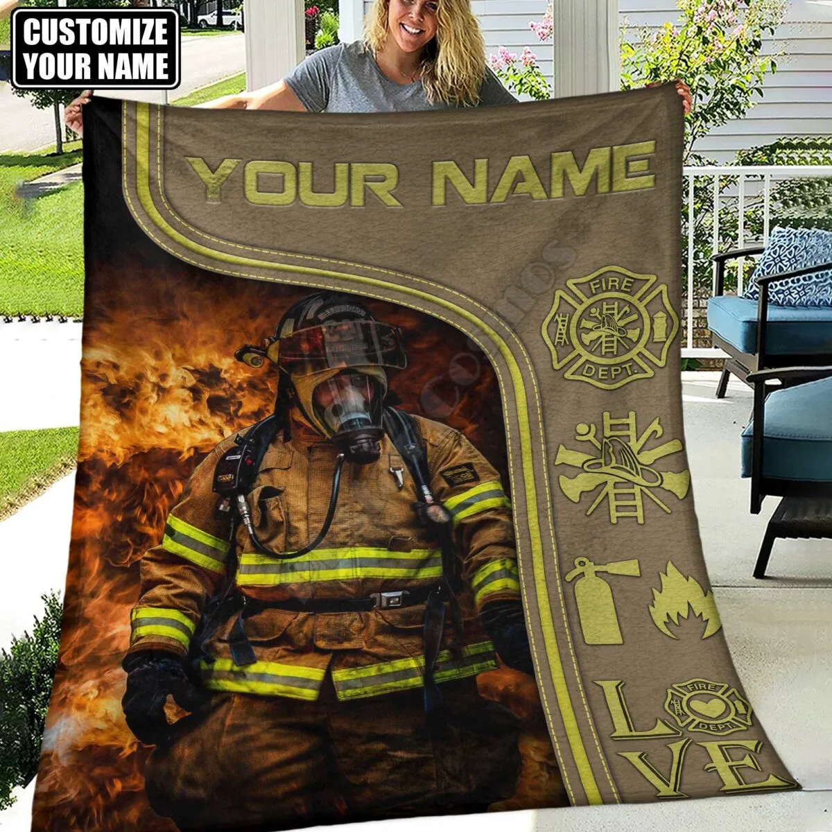 Customized You Name Love Firefighter Flannel Blanket Full Overprinted Blanket Kids Adult Soft Bed Cover Sheet Plush Blanket