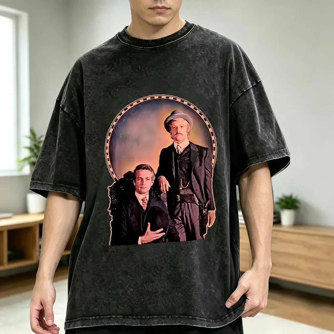 washed T Shirt 70s Vintage Butch Cassidy and the Sundance Kid 1975 movie Robert Redford Paul Newman iron on promo SMALL Soft
