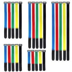 Correias de nylon reutilizáveis Hook Loop, Fita de fixação colorida reversa, Abraçadeiras auto-adesivas, Pacote Wrap, Laços fixos, 10pcs