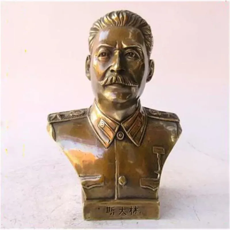 16cm Soviet Union Great Leader Stalin Bust Bronze Statue Craft Home Bar Office Tabletop Desktop Decor Ornament Collectible Gift
