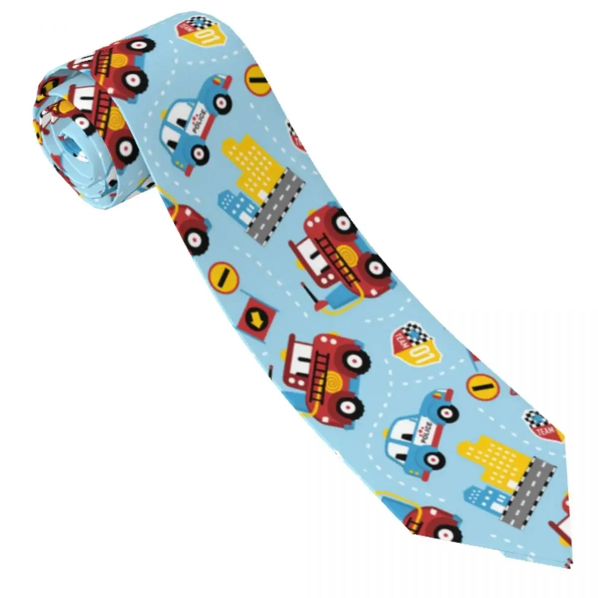 Cartoon Rescue Vehicles With City Traffic Tie Necktie  Clothing Accessories