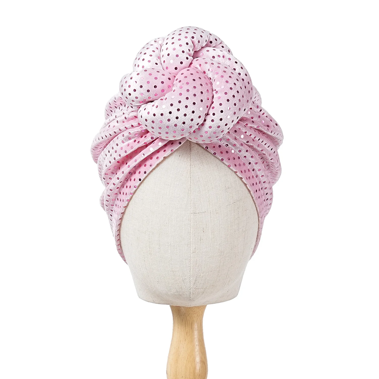 Mütze für Damen, Turban, gefalteter Bud-Exquisite-Kopftuch, lässig, bequem, modisch, vielseitig, warm, Kreuzmütze, Rand, Falten, Spitze – Detail 5