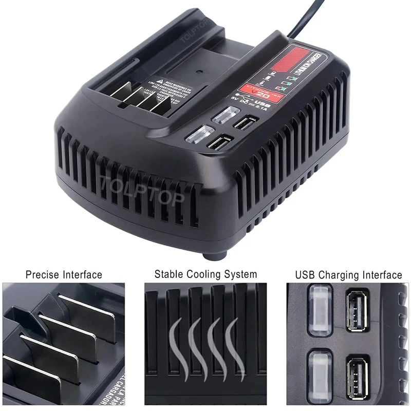 For Craftsman 20V Li-ion Battery Charger Fast Charging Replacement charger CMCB102 CMCB104 CMCB202 With Dual USB Port