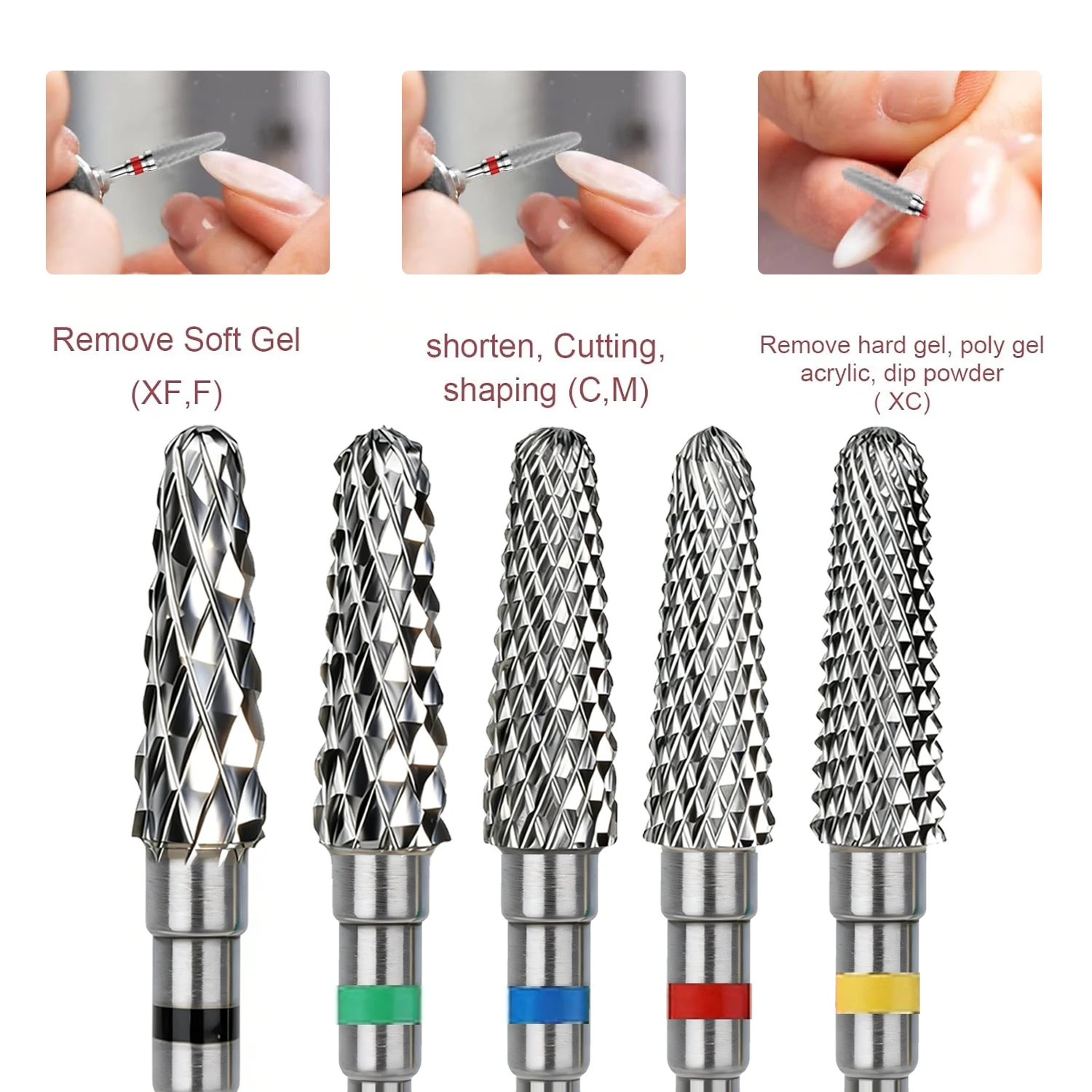 NotNoot Kegelförmige Nagelbohrer, 3/32'' Hartmetall Elektrischer Nagelhautentferner, Sicherheitsbohrer für Acryl-Nagelhaut, Pediküre-Werkzeuge – Detail 2