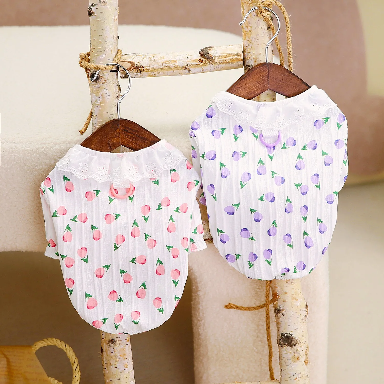 

Pet Dog Clothes Summer Bichon Tulip Shirt Teddy Open Button Vest Puppy Flower T-Shirt Leashable Two Legs Clothes