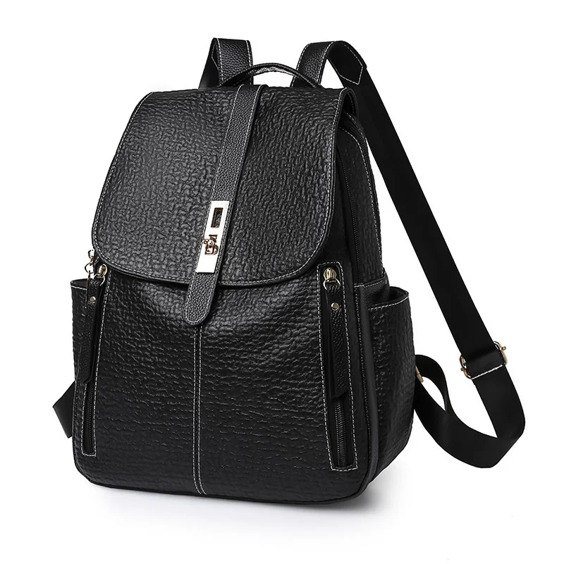 Large Backpack Women PU Leather Rucksack female Travel Backpacks Black Shoulder School Bags for Teenage Girls Mochila Back Pack