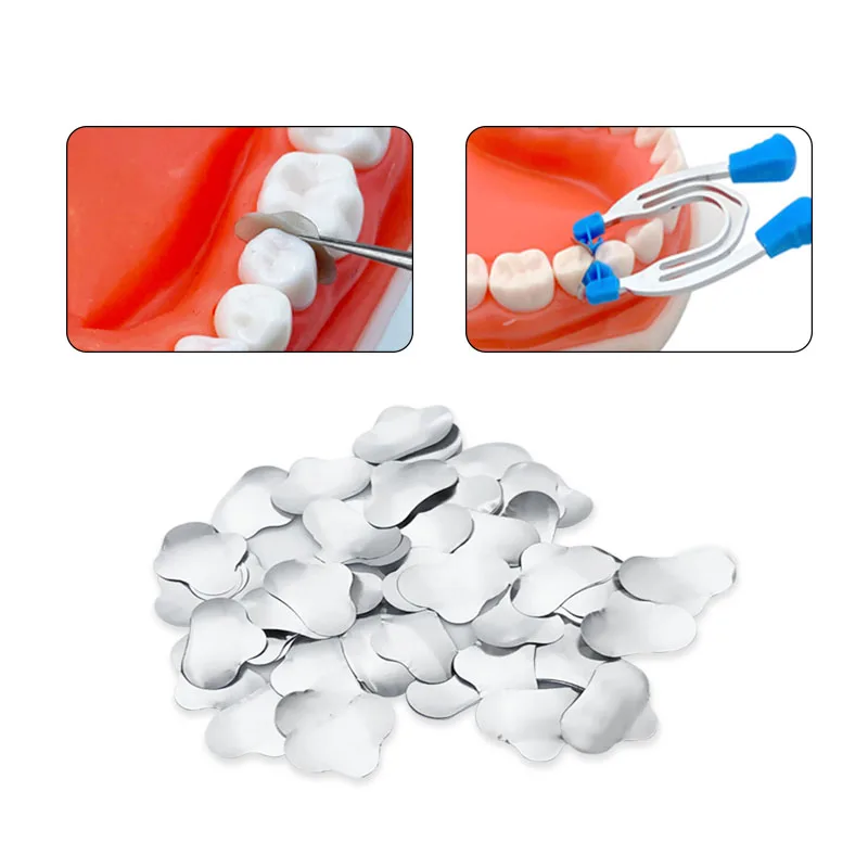 100Pcs/Box Dental Sectional Contoured Metal Matrices Matrix Ring With 40Pcs Silicone Delta Wedges Dentist Tools