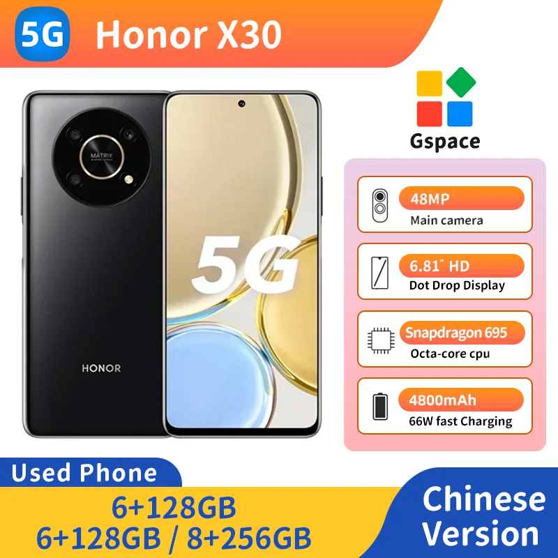 HONOR X30 5g CPU Snapdragon 695 6.81 بوصة LCD 4800 مللي أمبير شحن سلكي 66 واط نظام التشغيل ماجيك UI هاتف مستعمل