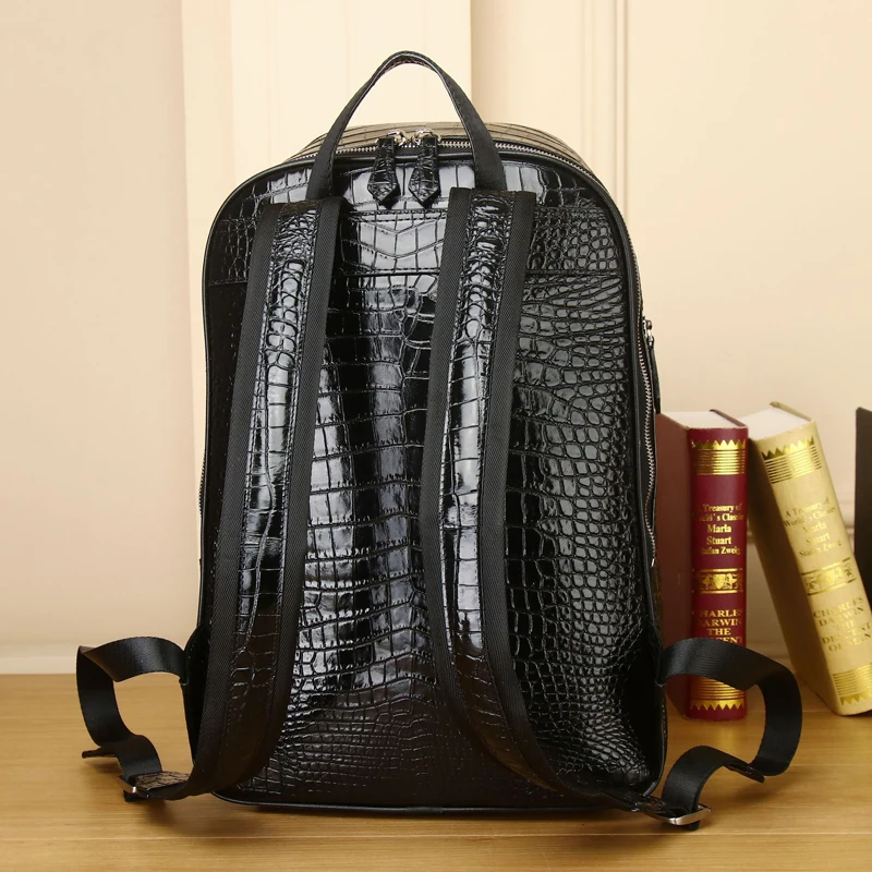 New Real Cowhide leather Crocodile Pattern Men's Backpack Business Casual Backpack Large Capacity Travel Bag genuine leather bag