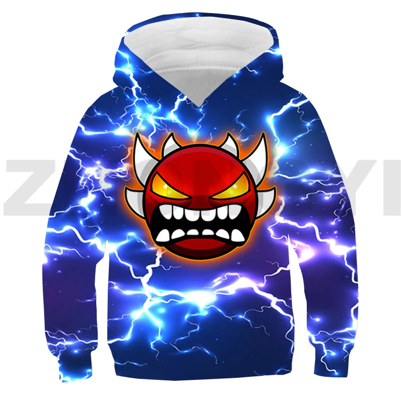 

3D Printed Angry Geometry Dash Hoodie Kids Cartoon Long Sleeve Pullovers Boys Girls Funny Game Clothes Spring Autumn Sweatshirt