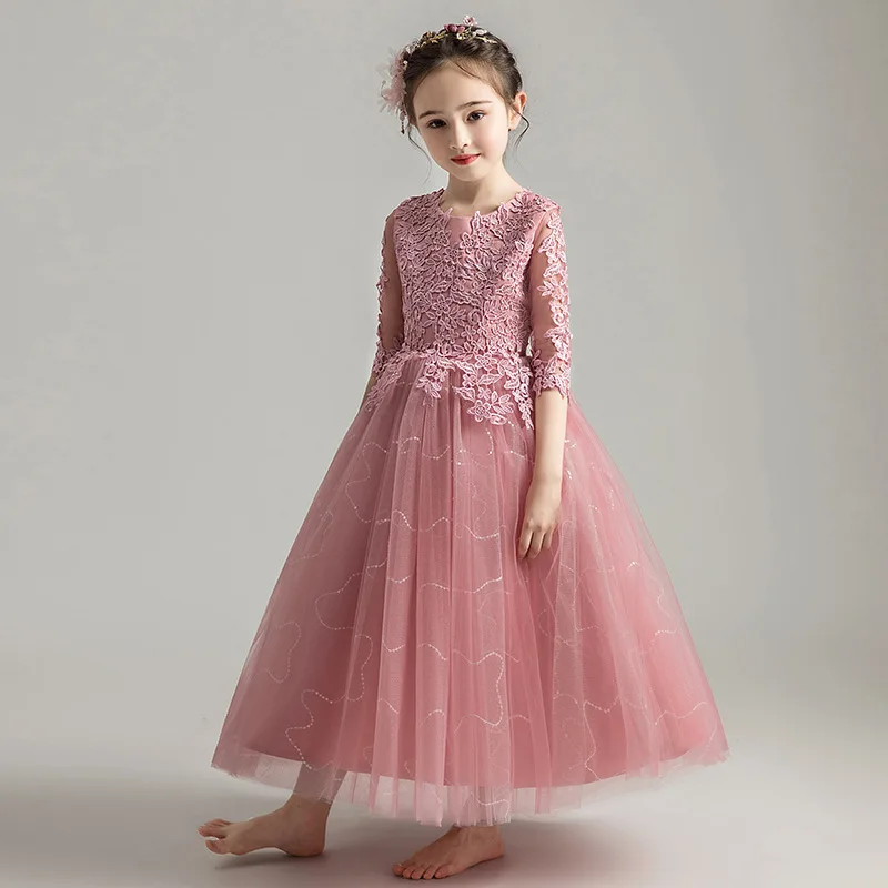 Children's Dress Princess Dress Girls' Piano Performance Dress Little Flower Girl Wedding Dress Host Long Sleeve Birthday Evenin