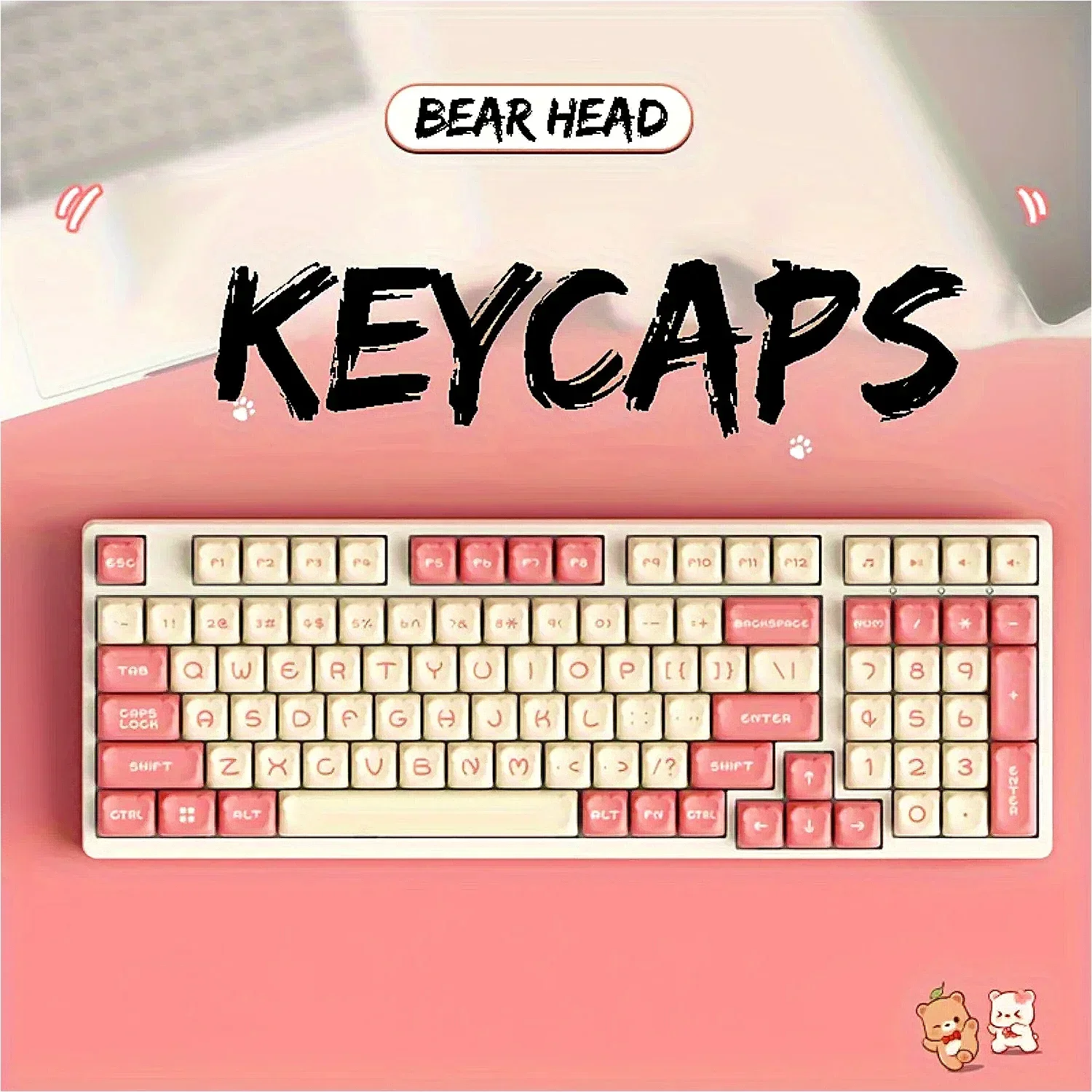 

Cute Pink Bear Keycaps 122 Keys Pbt OEM, Two Colors for Gateron & Cherry Mx Switches, Compatible with Mechanical Keyboards