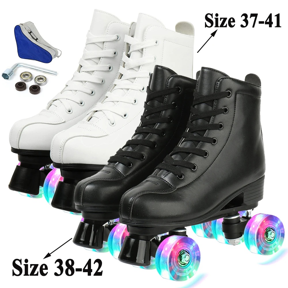 Pu Leather Roller Skate Shoes 4 Wheels Quad Sneakers Outdoor Skating Sport Beginner Men And Women Roller Skating Shoes Gift 2024