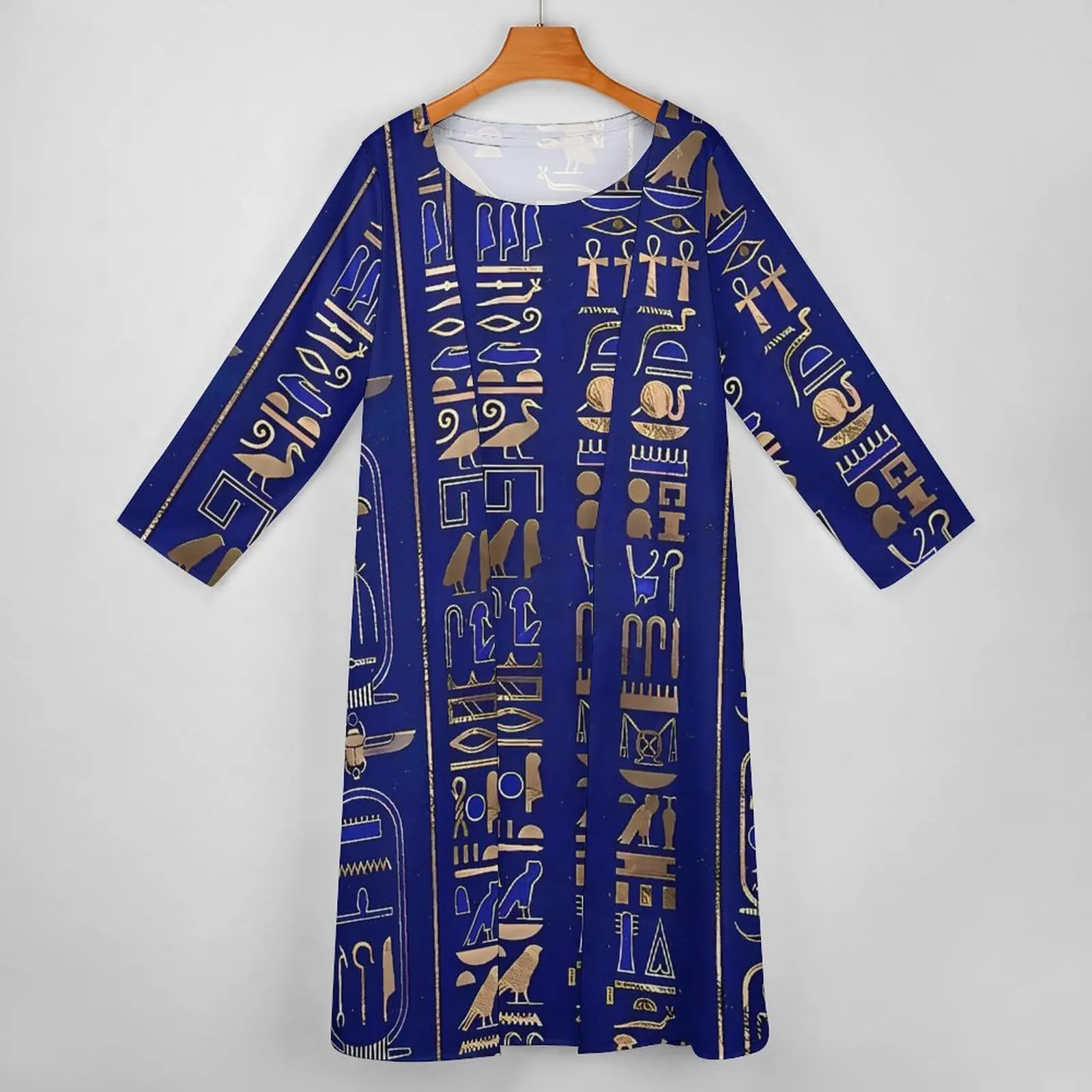 Ancient Egyptian Art  Hieroglyphs Gold Dress  Party Maxi Dress Two Piece Pattern Casual Long Dresses Fashion Oversized Vestidos