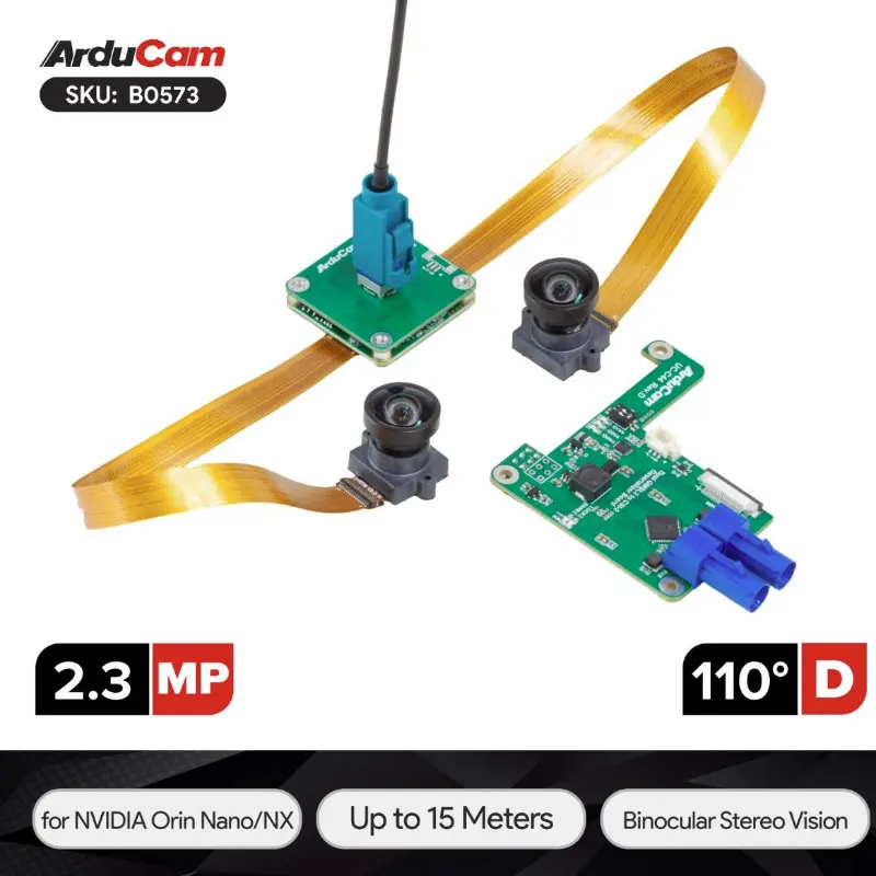 

NVIDIA Jetson Orin Stereo Camera Kit - Dual 2.3MP Global Shutter, GMSL2 15m, Onboard ISP for Robotics/Machine Vision