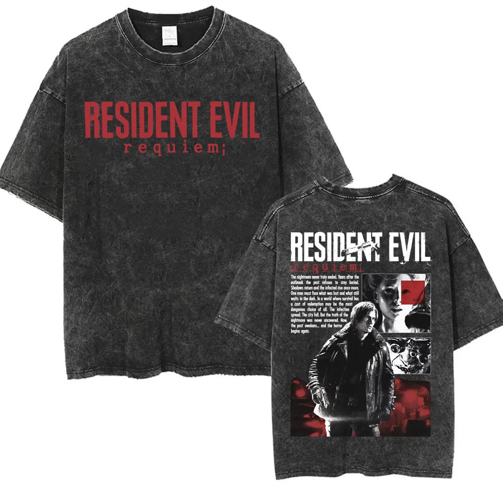 Limited Leon Kennedy Grafik-T-Shirts Resident Evil Requiem Vintage Washed T-Shirt für Männer und Frauen Harajuku High Street Trend T-Shirts