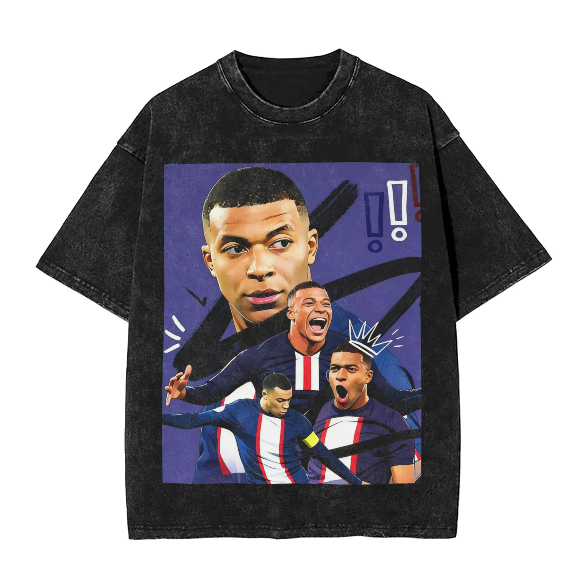 Mbappes Washed T Shirt Streetwear Hip Hop Retro T-Shirt Football Soccer Tees Tops Men Women 100% Cotton Street Printed