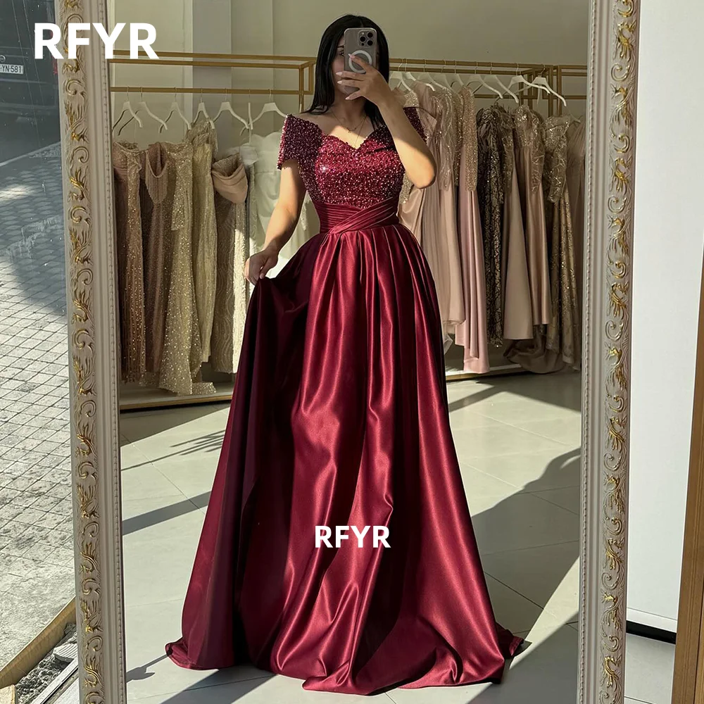 RFYR Beading Evening Dress A Line Prom Dress Off Shoulder Party Dress High Waist Celebrity Dress رسمية Customized