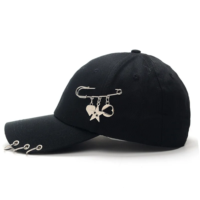 Hip Hop Pin Rings Baseball Cap For Men Women Black Punk Gothic Snapback Visor Hats Unisex Outdoor Sports Dad Trucker Caps