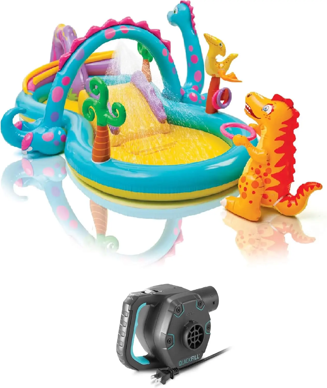 

Inflatable Dinosaur Pool with Slide, Games & Electric Air Pump, 131x90x44 in