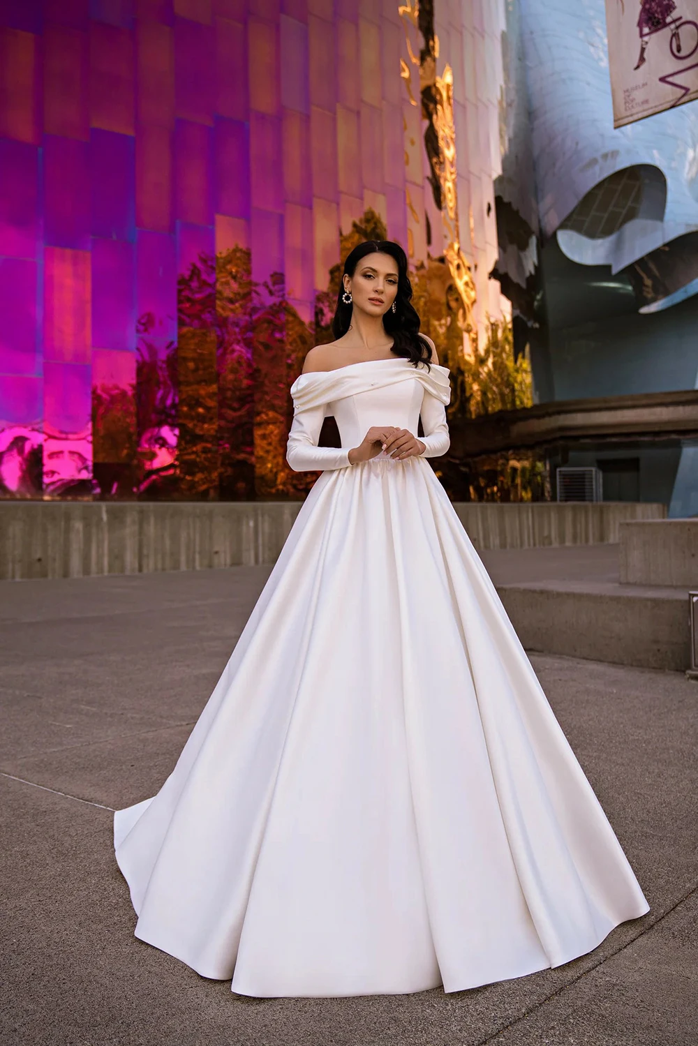 Msikoods Modern Satin Wedding Dress 2024 Off Shoulder A Line Long Sleeve Elegant Bride Dress Brides Bridal Gown Customized