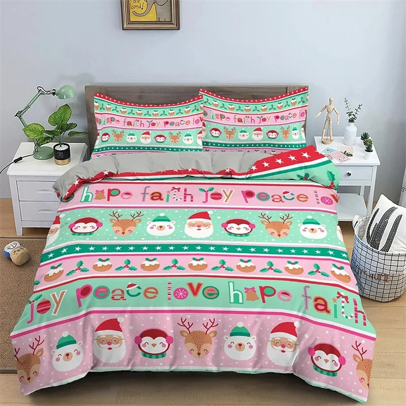 Christmas Bedding Set 3D Print Santa Claus Duvet Cover Set King Queen Single Double Size Kids Polyester Bedding Set No Bed Sheet