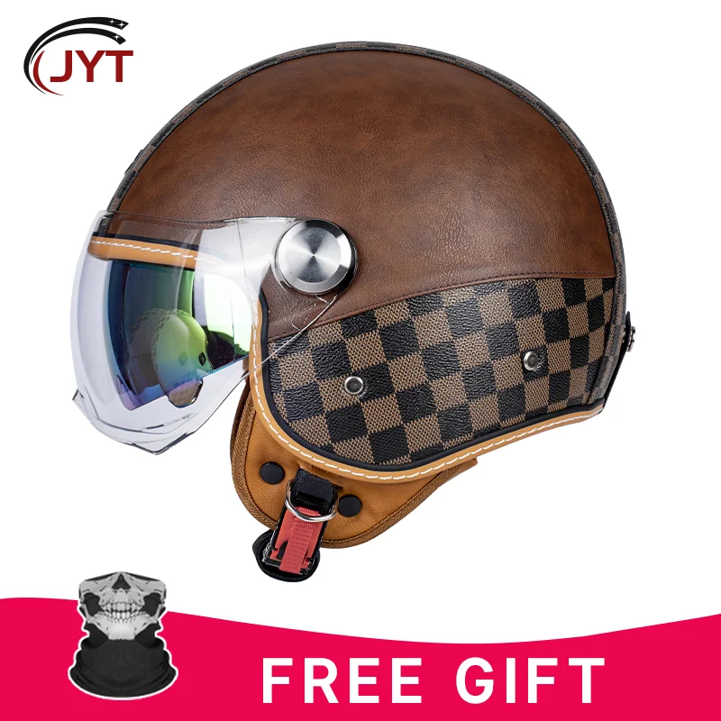 

Classic Open Face Half Helmet for Cruiser Bikers Vintage Leather Accents DOT Certified Safety for Men Women Urban Cycling