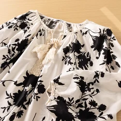 Elegant and Youthful Woman Blouses Vintage Tops Female Bohemian Floral Printed Tassels Shirts and Blouses Korean Popular Clothes