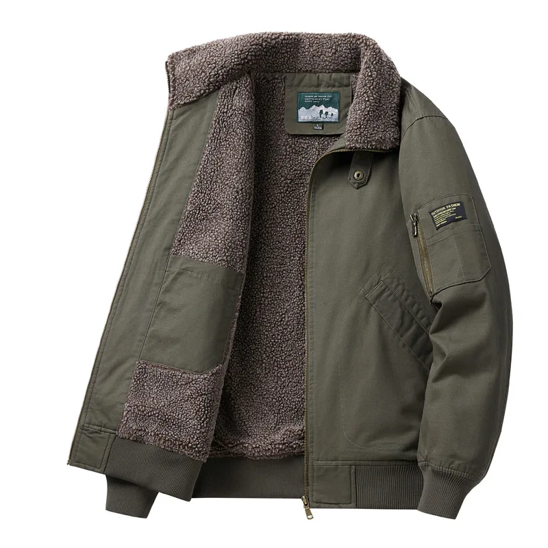 

Мужская зимняя куртка из хлопка на флисовой подкладке, теплая, свободного кроя, для активного отдыха, рабочая одежда, пальто из овечьего вельвета, с длинными рукавами, повседневный стиль