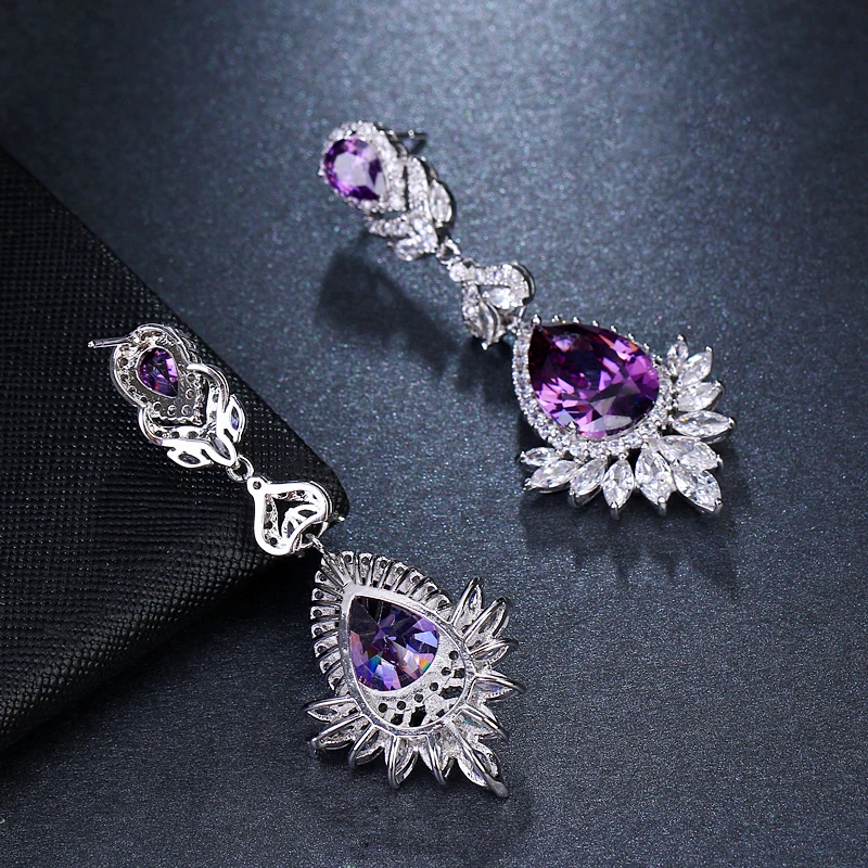 SUGO New Arrival Temperament Charming High Quality Purple Cubic Zirconia Earrings for Noble Ladies Women Shiny Dineer Jewelry