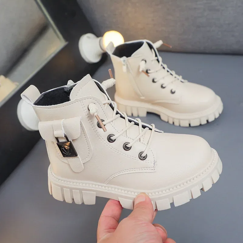 Children Fashion Ankle Boots Soft Leather Boys Girls Riding Boots Autumn Winter Waterproof Kids High Top Sneakers Casual Shoes