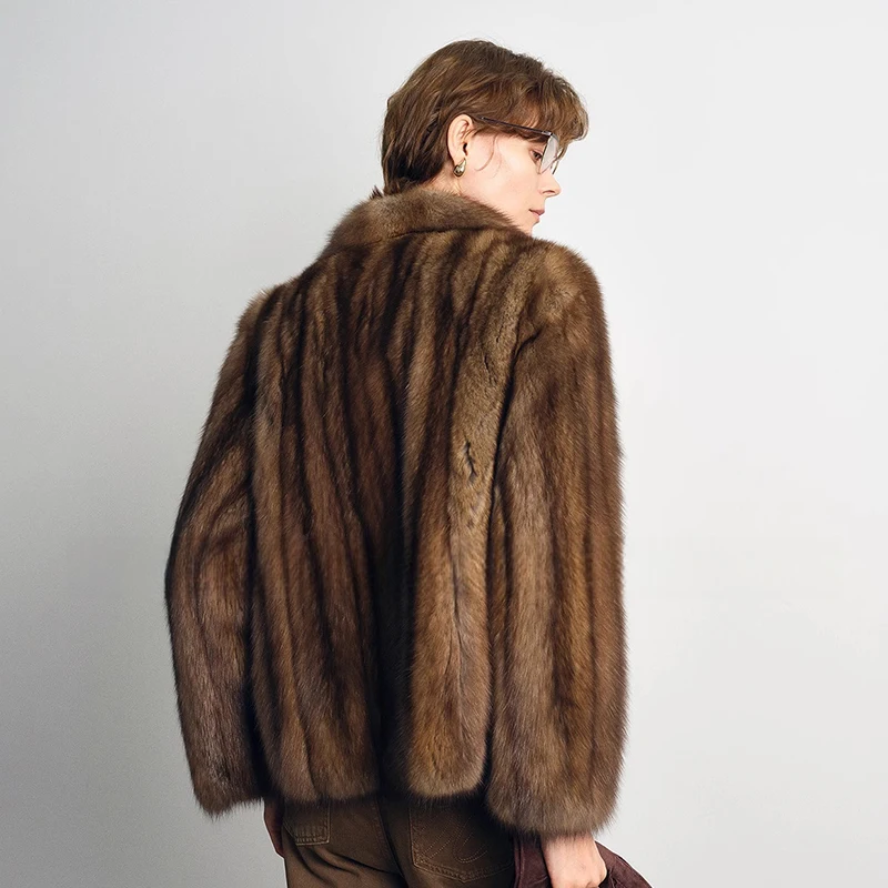 Ftangaiur Winter Women Russian Sable Gypsophila Mink Coat Custom-Made Women's luxury Medium Turn-Down Collar Real Mink Fur Coats