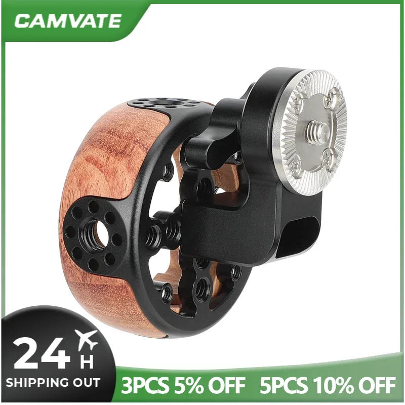 CAMVATE Round Wooden Handgrip with ARRI-Compatible Rosette Extension Adapter Fit Right Left Use For Sony Canon Cage Handle Grips