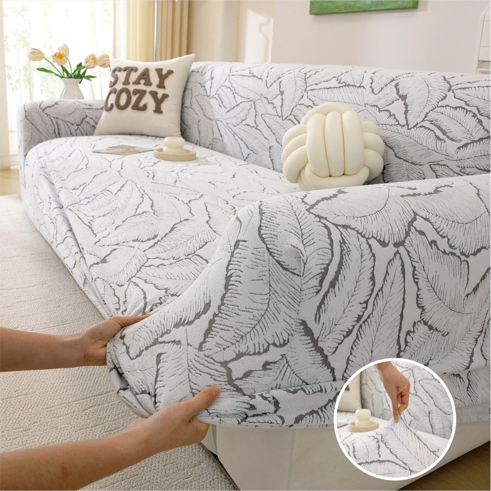 

Feather pattern sofa cover with full coverage dust-proof sofa protective cover machine washable high elasticity pet friendly