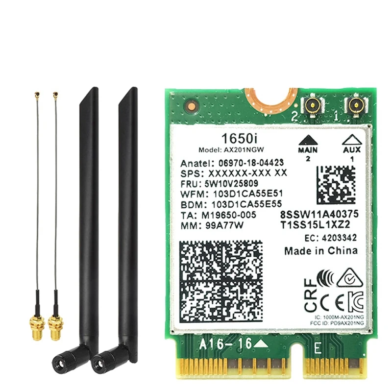 1650I AX201NGW Wifi Card+2X8db Antenna 3000Mbps WIFI6 2.4G/5G Cnvio2 Bluetooth 5.1 Wifi Adapter For Win10/Win11