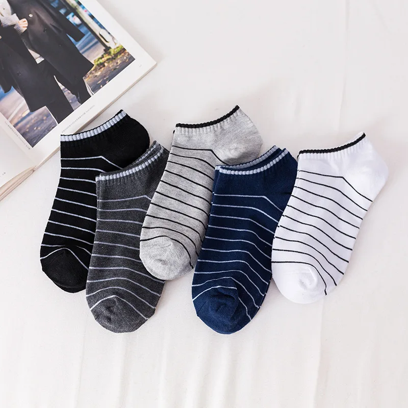 5 pairs lot New Summer Men Socks Short Ankle Socks Cotton College Style Lines Black Casual Sock Size 39-43