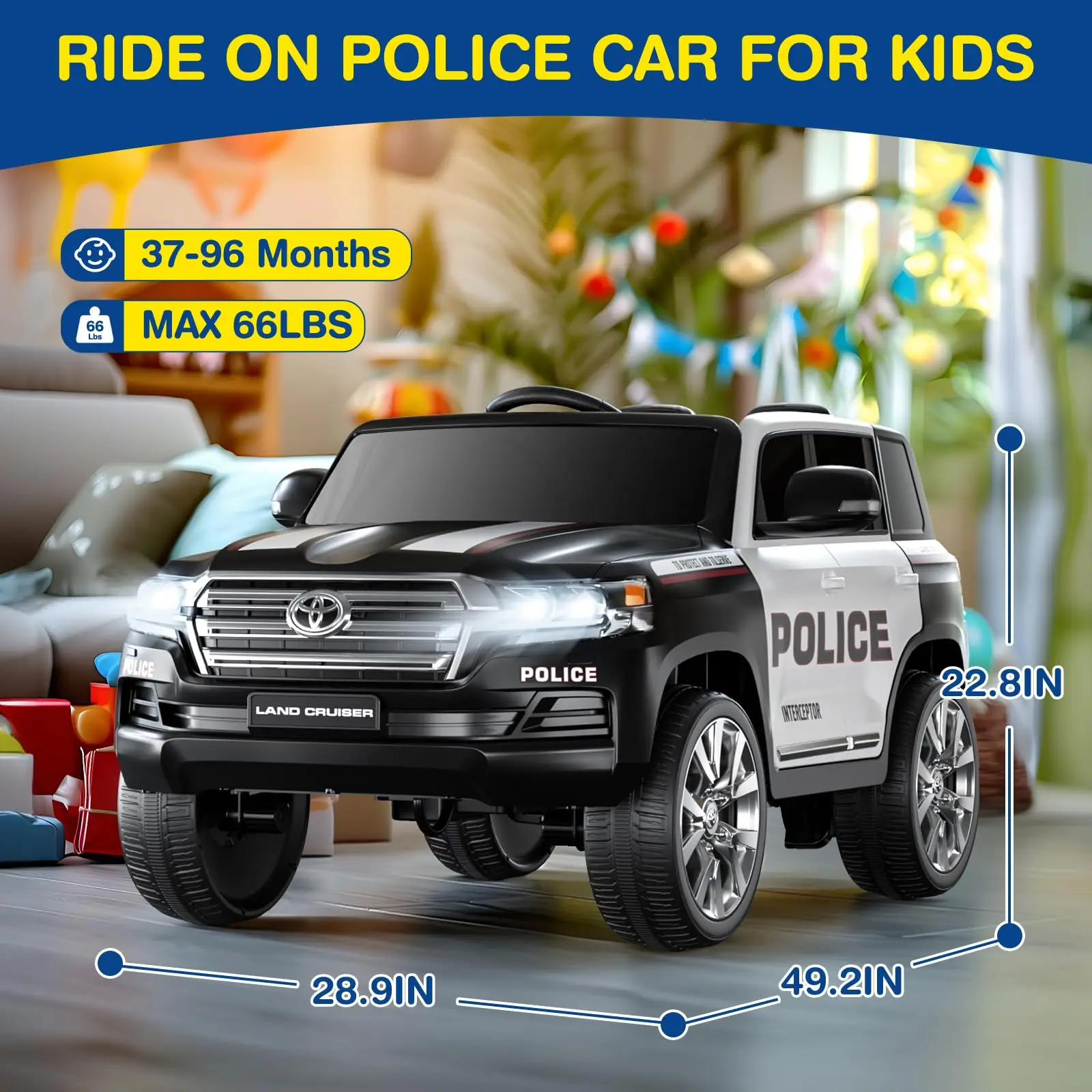 LIGIANT lizenziertes Toyota 12V Polizeiauto für große Kinder, 2-Sitzer-Fahrt mit Fernbedienung, 4WD, Sirene, LED, Bluetooth, Weihnachtsgeschenkidee