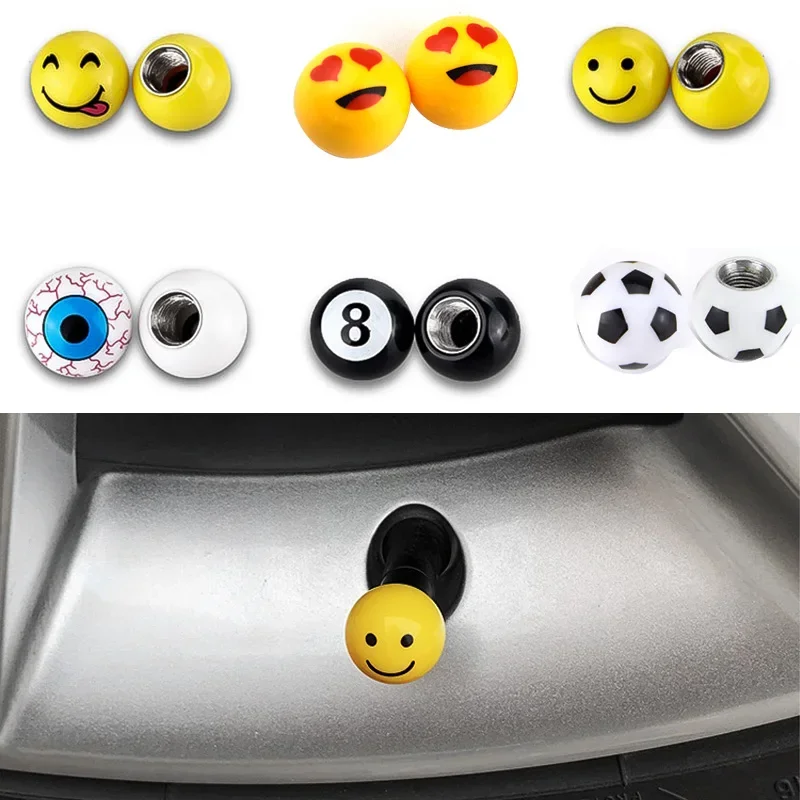 4Pcs Car Wheel Tyre Tires Valve Stem Caps Funny Yellow Smile Face Ball Antirust Copper Core Motorcycle Bike Air Caps Dust Covers