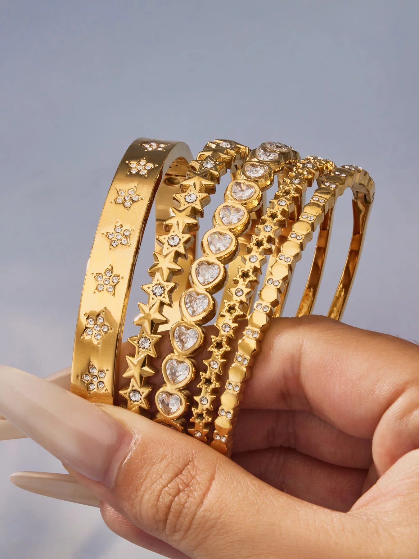 Riesenrad-Armband aus Edelstahl für Damen, dünnes Armband mit Zirkonia, PVD-vergoldet, anlaufgeschützt, Handgelenkschmuck – Detail 6