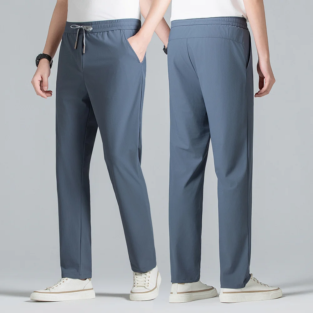 Mens Summer Athleisure Pants 4-Way Stretch Techwear Ice Silk Cooling Business Casual Draped Golf Trousers Wrinkle-Free Work Pant
