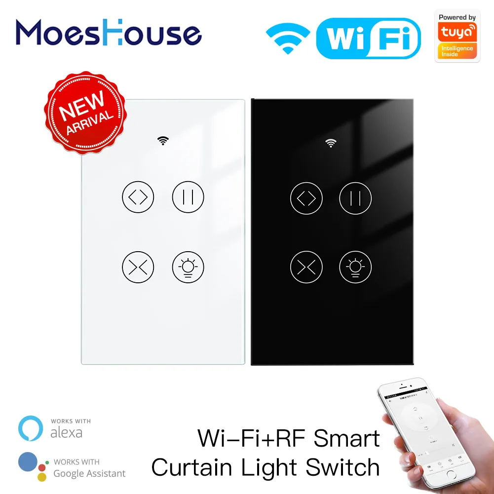 

New Tuya Smart WiFi RF Glass Panel Curtain Light Touch Switch Smart Life App Remote Control Google Home Alexa Voice Control