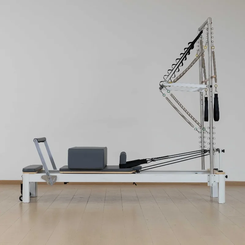 Portable Pilates Reformer Half Tower Fitness Equipment with Aluminum Bed Springboard, Elevated Core Training Bed Half Tower