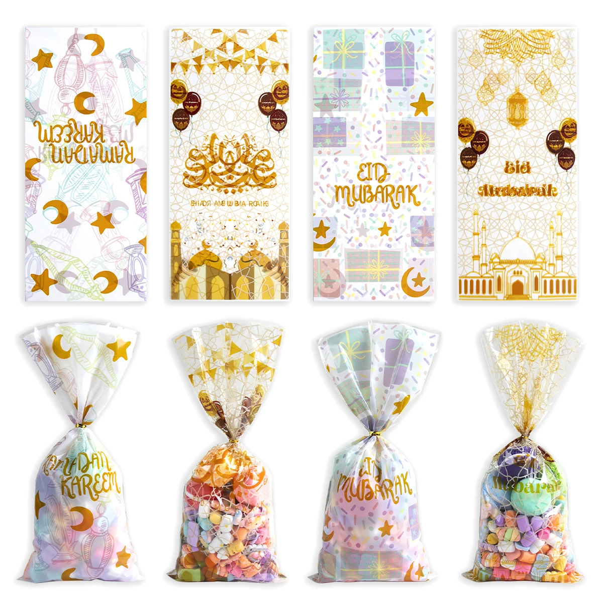 

50pcs 2024 Ramadan Kareem Gift Bags Plastic Cookie Candy Bag Islamic Muslim Party Supplies Eid Mubarak gift Packaging Pouch Deco