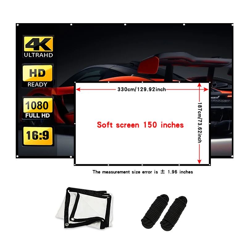 شاشة عرض عالية الكثافة مقاس 150 بوصة. حجم كبير مناسب للإسقاط الخارجي. هناك حبل موفر. #2