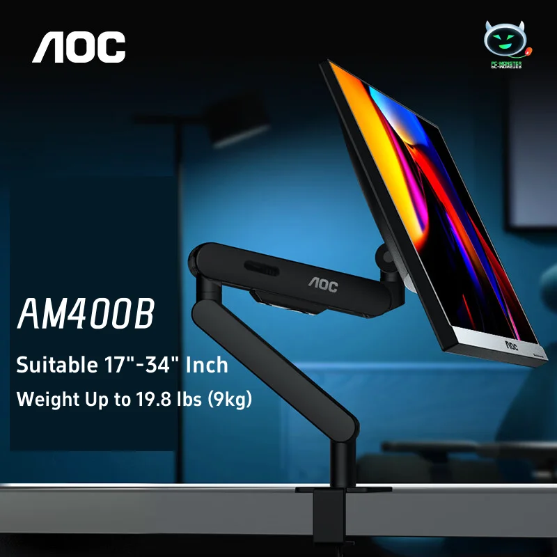 

AOC Monitor Arm Desk Stand 17"-34" Inch Weight Up to 19.8 lbs (9kg) Screen Bracket Adjustable 360° Rotation AM400B монитор