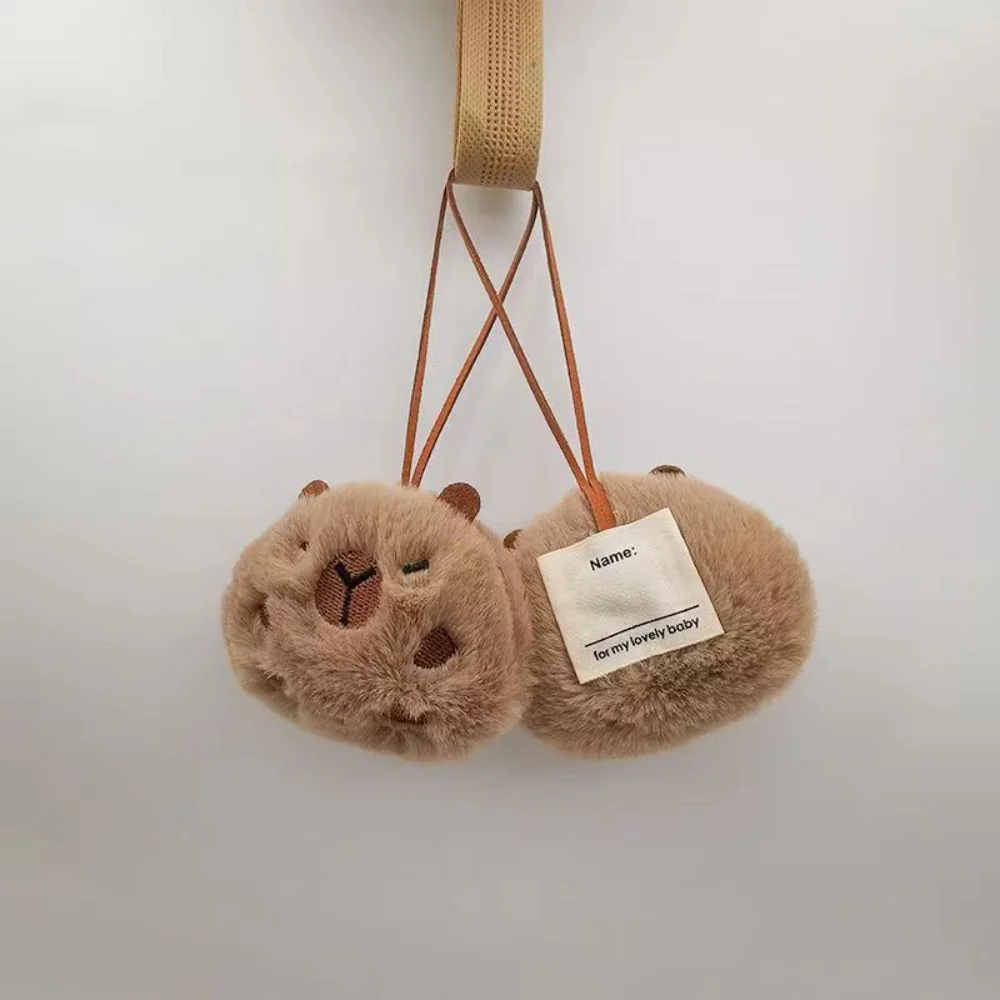 Capybara Plush Doll Keychains Kawaii Cute Cartoon Name Tag Guinea Pig Bag Pendants Soft Fluffty Stuffed Animals Key Ring Gifts